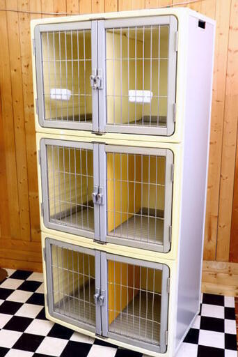 美品 業務用 ボンビアルコン ペットマンション 3段片面タイプ キャスター付 ブリーダー ケージ 犬舎