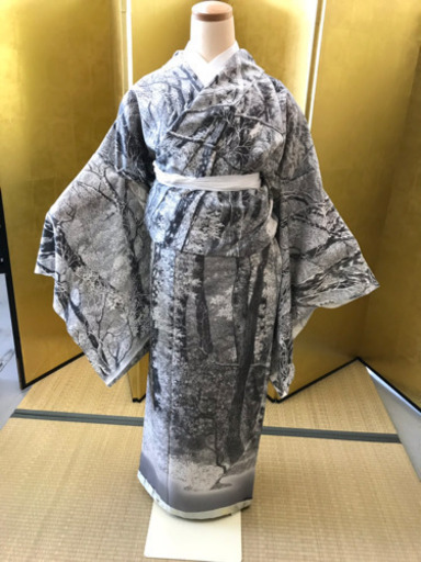 山岡古都 古都染人 水墨画訪問着 「日本風景 白樺」新品 未仕立て