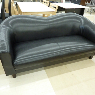 2人掛けソファ 合皮製 ブラック 中古品 札幌市 清田区