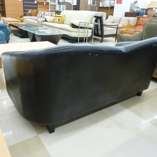 黒い2人掛けソファ クッション付き　※中古 2人掛けソファ 合皮製 ブラック 中古品 札幌市 清田区