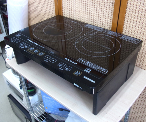 南12条店 アイリスオーヤマ 2口IHクッキングヒーター ブラック 100V IHC-W2S-B 2015年製 スタンド付き