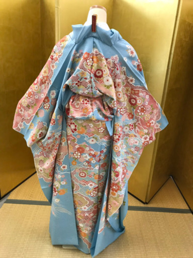 吉祥文様 水色地 本振袖 着物 未仕立て 新品