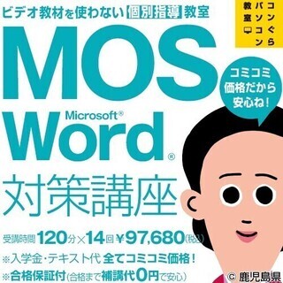 最新資格MOS 365 Word講座120分×14回 97,680円(税込)  ★ビデオを使わない個別指導 ★ ※学生さんはお得なMOS受験料割引キャンペーン中！合格保証付の画像