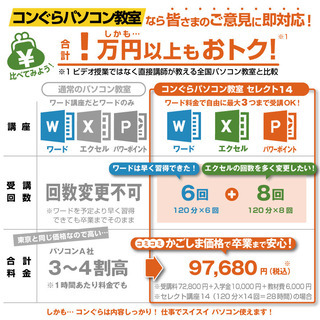 2025鹿児島中央駅 パソコン教室コンぐら|無料体験受付中|料金安い&個別指導で安心！『エクセル ワード セレクト短期講座14』最新Office2024完備 鹿児島市 谷山駅から12分の画像