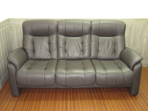 stp-0013　 ソファー　3人掛け　ブラック　ハイバック　レザー調　家具　リビング　黒　三人掛け　ニトリ