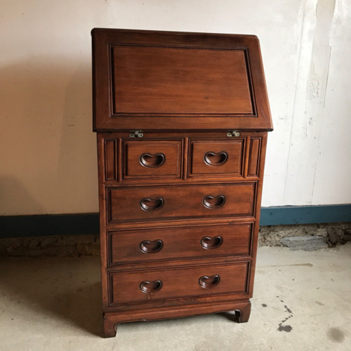 逸品 花梨 ビューロー チェスト カリン 無垢 引き出し 机 書斎棚 唐木