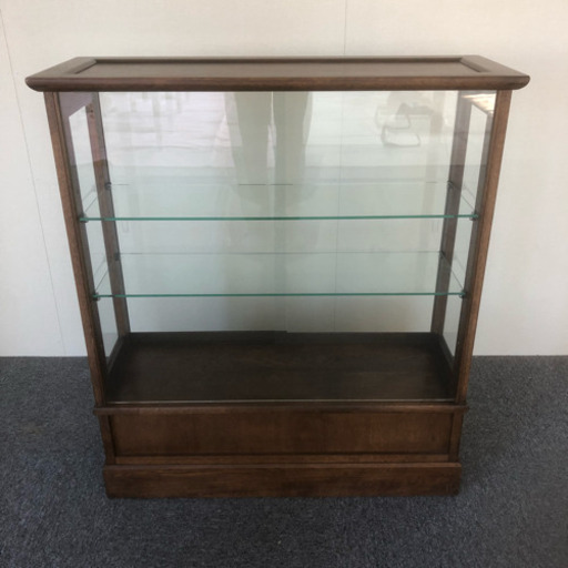 レトロ ガラス ショーケース 飾り棚 陳列棚 ガラス棚 ホビー収納ケース 収納棚 4面ガラス 欅 ケヤキ 引出付  / アンティーク / 中古品