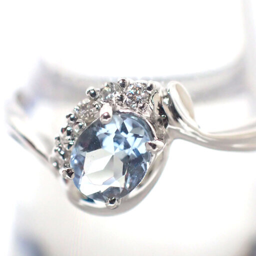 E268 Pt900 2.6g 0.03ct ダイヤモンド アクアマリン リング