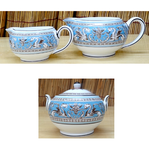 未使用 ウェッジウッド フロレンティーン ターコイズ 3点セット クリーマー×2/シュガーポット  Florentine Turquoise