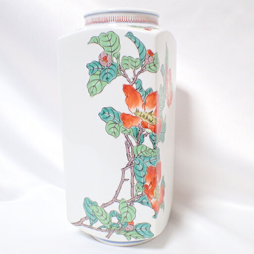 CA128 有田焼 松右衛門作 花絵 花器 陶芸 色絵 釉薬 和風 インテリア