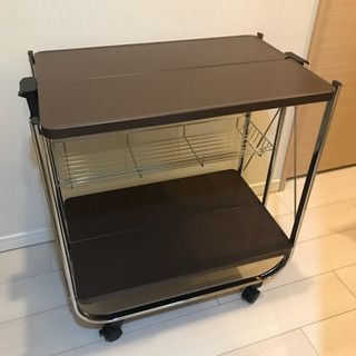 キッチンワゴン　キャスター付き　折りたたみ　ブラウン