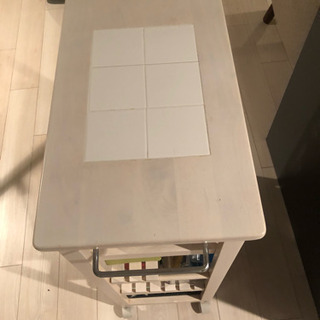 キッチンワゴン タイル天板 木製 ホワイトの画像