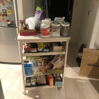 キッチンワゴン タイル天板 木製 ホワイトの画像