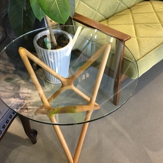 サイドテーブル TRIPLEX ショーンディックス ガラス天板 ナチュラル 中古品