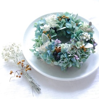 『秋色紫陽花のリース』作り