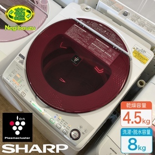 美品【 SHARP 】シャープ 洗濯8.0㎏/乾燥4.5㎏ 洗濯乾燥機 光センサーECOeyes 穴なしサイクロン洗浄 ES-TX840