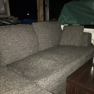 ☆取引中☆ 3人掛けソファ ブラウン系 オットマン付き ヘタリ有りの画像