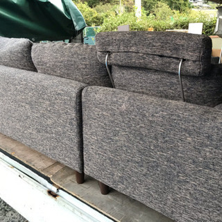 ☆取引中☆ 3人掛けソファ ブラウン系 オットマン付き ヘタリ有りの画像