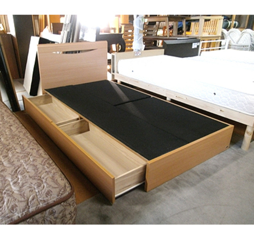 札幌【引出し×2個付き シングルベッド】ふつう～かため 分解＆組立可能 シングルベット 本郷通店