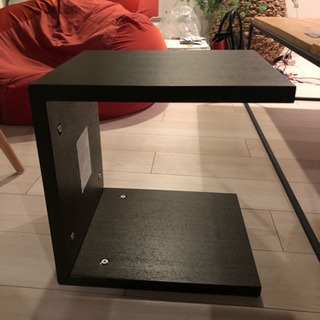 無印良品 コの字家具 サイドテーブル タモ材 ダークブラウンの画像