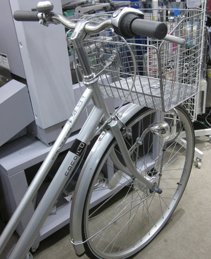 札幌 美品 内装3段変速 27インチ 自転車 ママチャリ シティサイクル 荷台かご付き オートライト シルバー