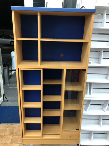 スライド式本棚 一部ガラス扉、引き出し付