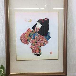 色紙画 押し絵 女の子 額付き