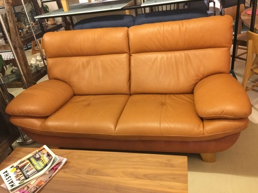 カリモク karimoku ソファ 2Pソファ 本革 茶 中古品
