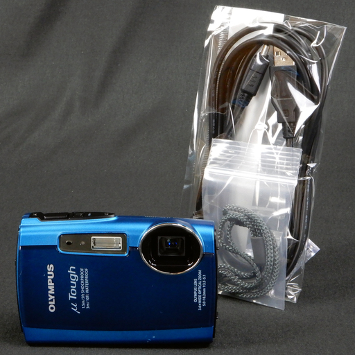 OLYMPUS 完全防水デジタルカメラ μ TOUGH-3000 1200万画素 光学3.6倍ズーム 水深3m 氷点下10℃　ブルー　Used