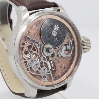 下取値引き交渉あり 1900年 バセロンコンスタンチン懐中時計のムーブメント使用カスタム腕時計 フルスケルトン 玉葱リューズ アンティークの画像