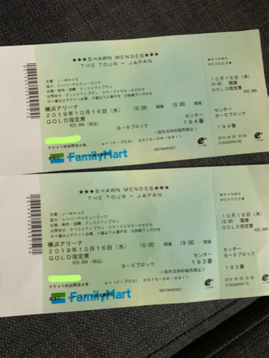 Shawn Mendes GOLD席　2枚連番