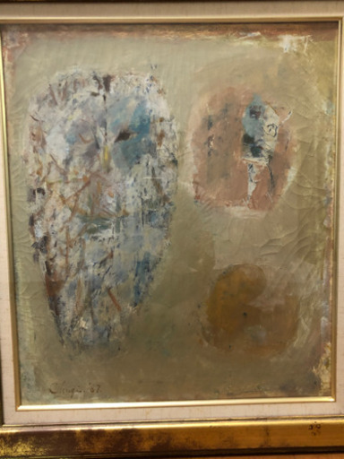 松本忠義　絵画「梟の柿」油彩10号