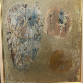 松本忠義　絵画「梟の柿」油彩10号