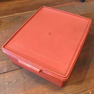 【受付中】希少 レトロデザイン Tupperware タッパーウェア オレンジ 浅型　キャンプ用品収納等にの画像
