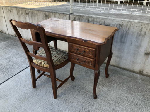 ルーマニア製 アンティーク デスクチェア 猫脚 オーク 机 椅子