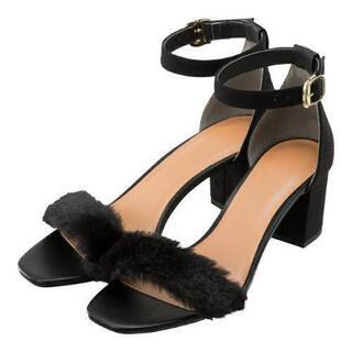 新品☆GU☆フェイクファーストラップサンダル黒S♪