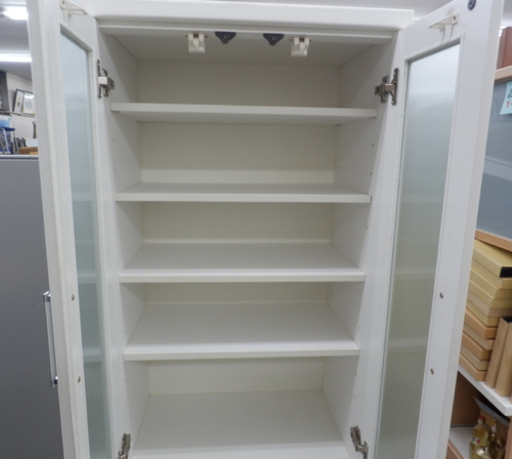 PayPay対応 食器棚 キッチンボード ガラス棚　高さ180cm　幅60cm ホワイト キッチンラック 札幌市西区西野