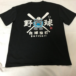 沖縄土産 シーサー野球Tシャツ 黒  Lサイズの画像