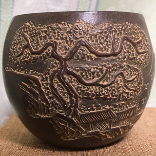 中国 欽陶居 湯飲み No.40 浮彫山水 禅定杯 紫泥 白泥 紫砂 茶壷 茶壺 欽州 ぐい飲み お猪口 ショットグラス 湯呑みの画像