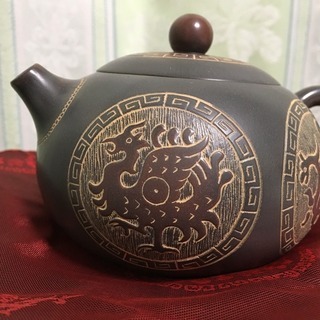 中国 欽陶居 急須 No.57 四面四神 紫泥 白泥 紫砂 茶壷 茶壺 欽州 エン