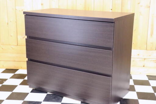 配達込み　美品 ニトリ　3段ローチェスト　799×422×683　ダークブラウン　住まい　タンス