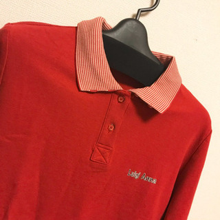 長袖 襟付き ニット シャツ 赤 古着 レトロ 11号 l 秋冬 チェック 薄手の画像