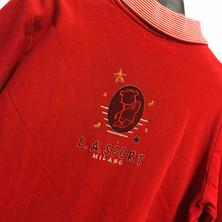 長袖 襟付き ニット シャツ 赤 古着 レトロ 11号 l 秋冬 チェック 薄手の画像