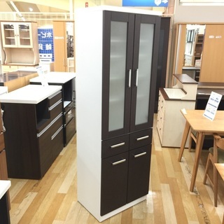 食器棚 ダークブラウン、ホワイト 2枚扉食器棚(ダークブラウン×ホワイト)です【トレファク 岸和田】