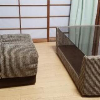 【最終値下】ガラステーブル　オットマン　セット
