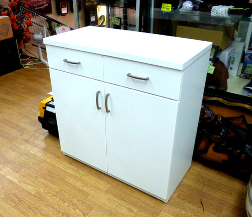 キッチン収納 食器収納 カウンター収納 玄関収納 リビングボード 収納 可動棚 サイドボード キャビネット エナメルホワイト 幅80×奥行40×高さ82cm☆ PayPay(ペイペイ)決済可能 ☆ 札幌市 清田区 平岡