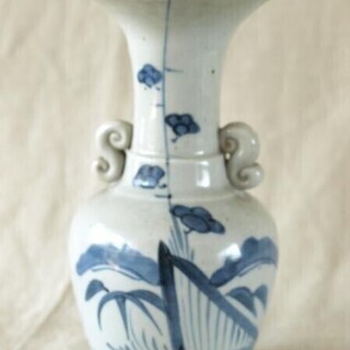 江戸時代★古伊万里★染付双耳仏花器20cm★松竹梅図★花入れ 華...