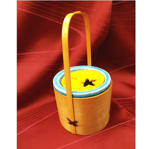 札幌【竹 手付煙草盆 曲げ木細工】高さ22cm 莨盆 たばこ盆 お