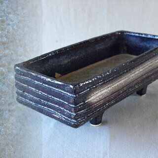 レア珍品！氷裂紋角型鉢30cm花入れ 花活け 花瓶 陶磁器 華道...