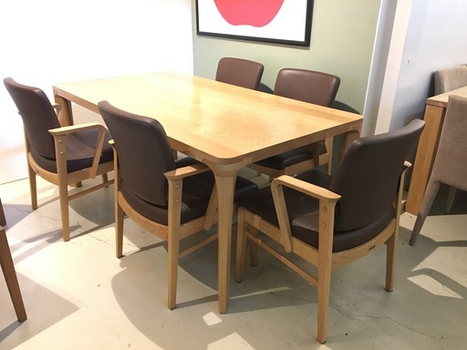 カリモク karimoku ダイニングテーブル6点セット テーブル チェア ナチュラル×茶系 中古品